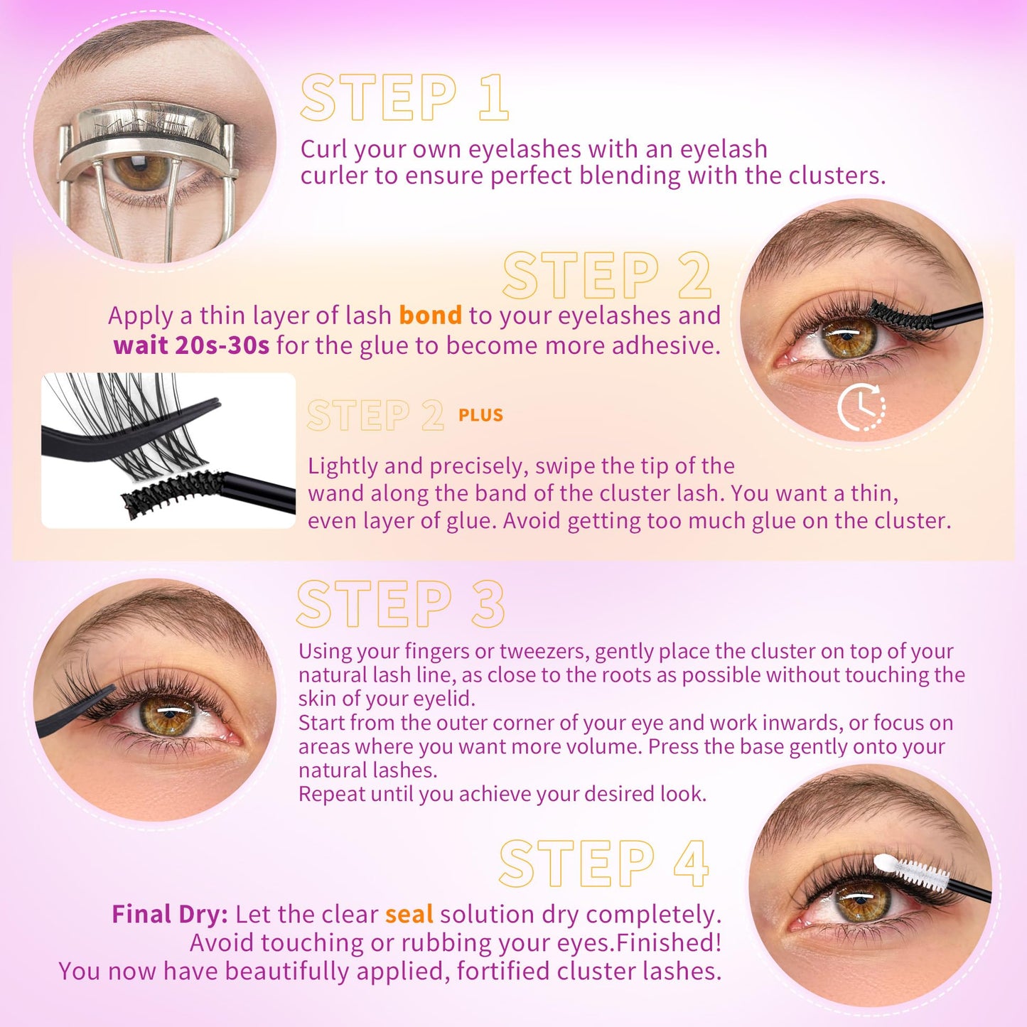 ALICROWN HAIR Natural Lash Clusters Kit – Wispy Lashes with Invisible Band, DIY Bond & Seal, 8mm–18mm