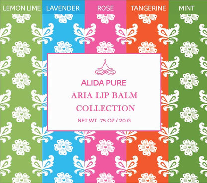 ALIDA PURE Aria Lip Balm Collection – Vegan, Beeswax-Free, Organic Oils (5 Tubes)