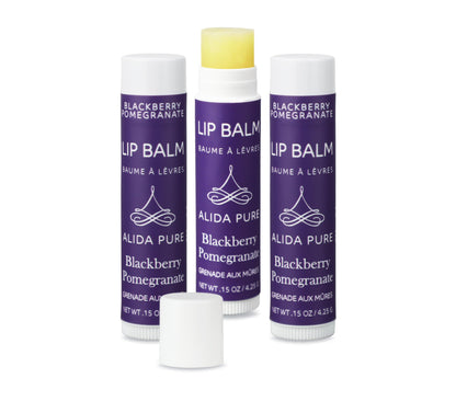 ALIDA PURE Blackberry Pomegranate Lip Balm Collection - Vegan, Beeswax-Free, 3-Tube Set