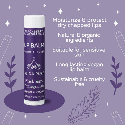 ALIDA PURE Blackberry Pomegranate Lip Balm Collection - Vegan, Beeswax-Free, 3-Tube Set