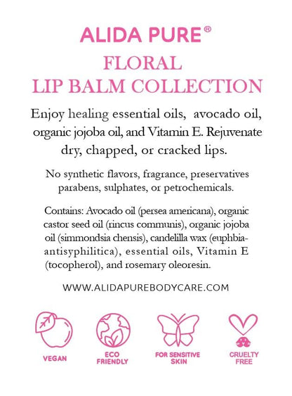 ALIDA PURE Floral Lip Balm Collection – Vegan, Beeswax Free, 3-Tube Set
