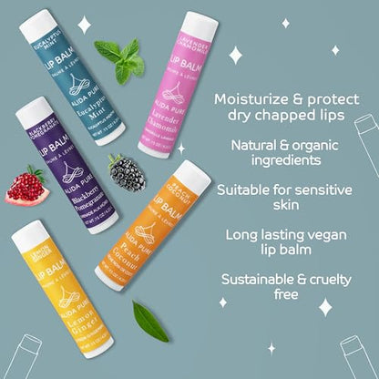 ALIDA PURE Duet Lip Balm Collection – Vegan, Beeswax-Free, Jojoba & Avocado Oil (5 Tube Set)