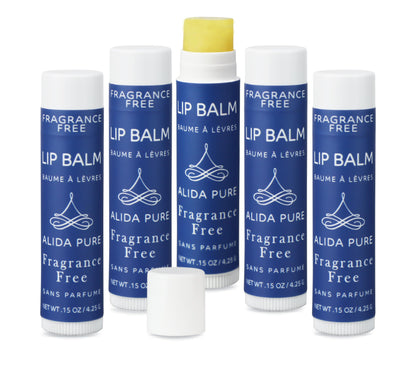 ALIDA PURE Fragrance Free Lip Balm Set – 5 Vegan Tubes, Beeswax Free, Jojoba & Avocado Oils