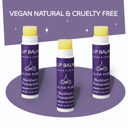 ALIDA PURE Blackberry Pomegranate Lip Balm Collection - Vegan, Beeswax-Free, 3-Tube Set