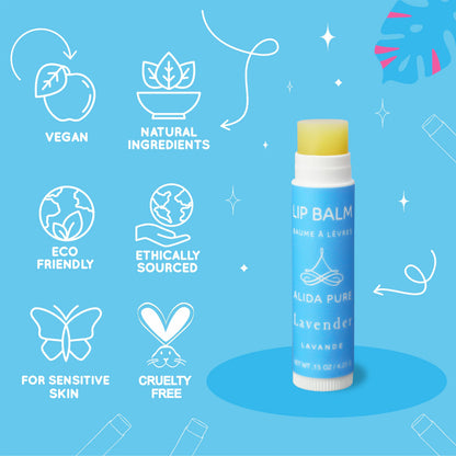 ALIDA PURE Lavender Lip Balm Set – Vegan, Cruelty-Free, Beeswax-Free (3 x 0.15 oz tubes)