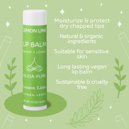 ALIDA PURE Lemon Lime Lip Balm Collection – Vegan, Beeswax-Free, 3-Tube Set