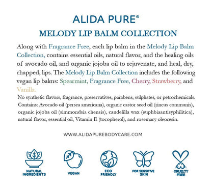 ALIDA PURE Melody Lip Balm Collection — Vegan, Beeswax Free, 5-Tube Set with Jojoba, Avocado & Vitamin E