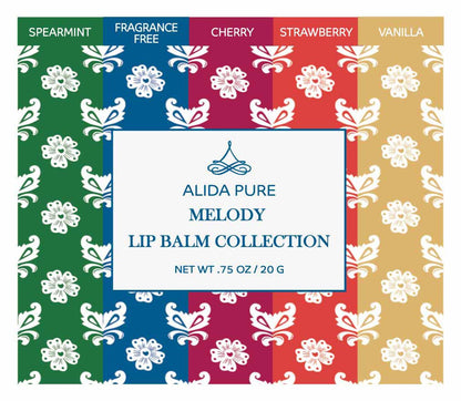 ALIDA PURE Melody Lip Balm Collection — Vegan, Beeswax Free, 5-Tube Set with Jojoba, Avocado & Vitamin E