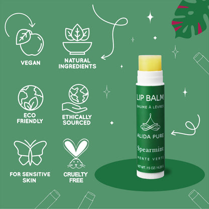 ALIDA PURE Spearmint Lip Balm Collection – Vegan, Beeswax-Free, 3-Tube Set with Organic Jojoba & Avocado Oils