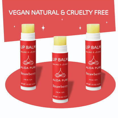 ALIDA PURE Strawberry Lip Balm Collection – Vegan, Beeswax-Free, 3 Tubes