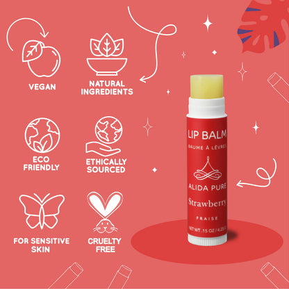 ALIDA PURE Strawberry Lip Balm Collection – Vegan, Beeswax-Free, 3 Tubes