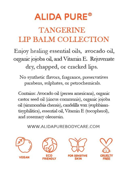 ALIDA PURE Tangerine Lip Balm Set – Vegan, Beeswax Free (3 Tubes)
