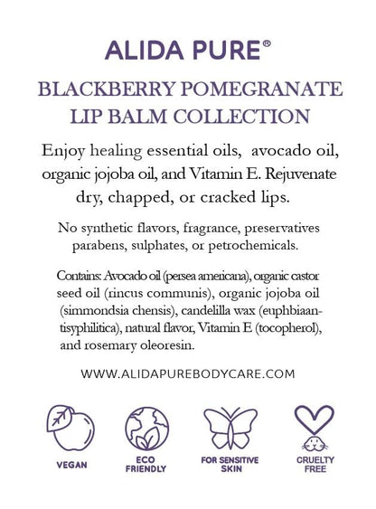 ALIDA PURE Blackberry Pomegranate Lip Balm Collection - Vegan, Beeswax-Free, 3-Tube Set