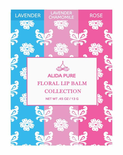 ALIDA PURE Floral Lip Balm Collection – Vegan, Beeswax Free, 3-Tube Set
