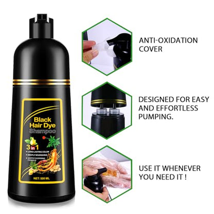 ALIVER Hair Dye Shampoo Black – 3-in-1 Color, Nourish & Growth Promoter 500ml