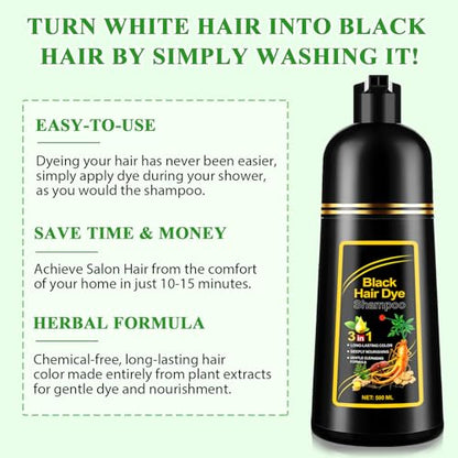 ALIVER Hair Dye Shampoo Black – 3-in-1 Color, Nourish & Growth Promoter 500ml