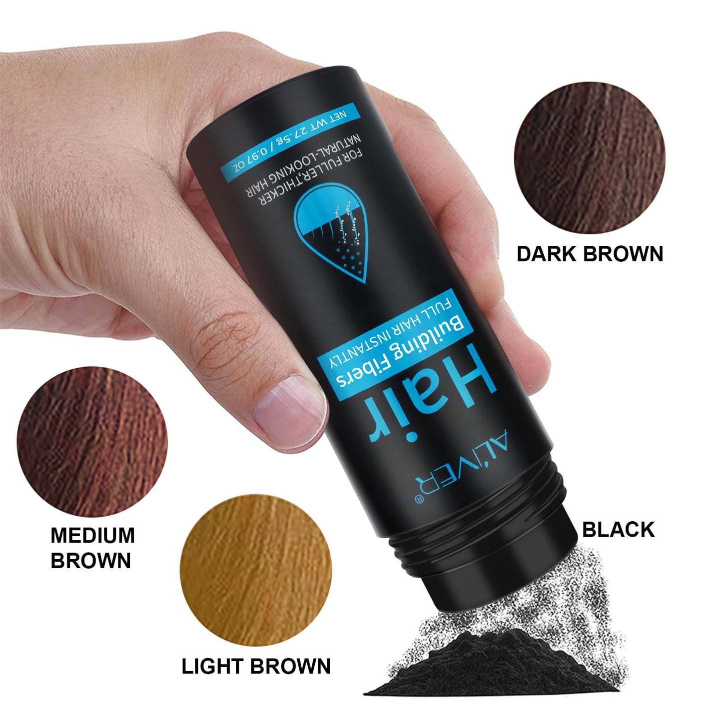 ALIVER Hair Fibers for Thinning Hair – Instant Fuller Look for Women & Men, Black, 27.5 g