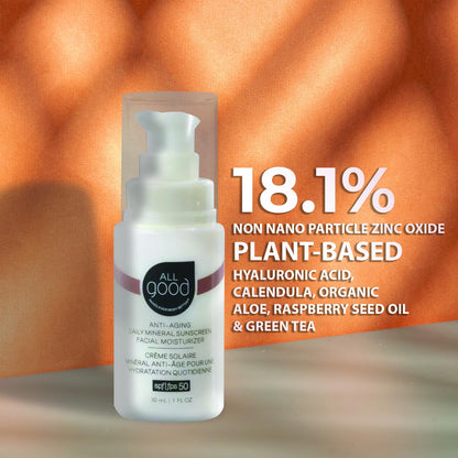 All Good Anti-Aging Daily Mineral Sunscreen SPF 50 | Hyaluronic Acid, Niacinamide, Calendula | 1oz