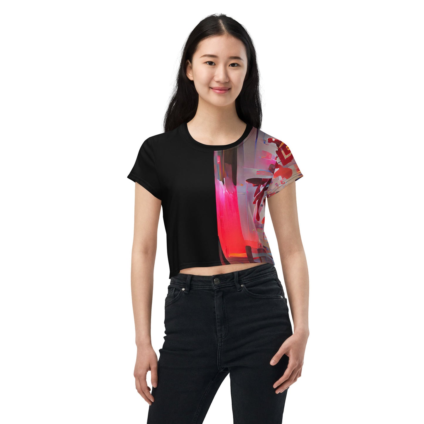 Half Black Half Báijiǔ - Womens Crop Tee
