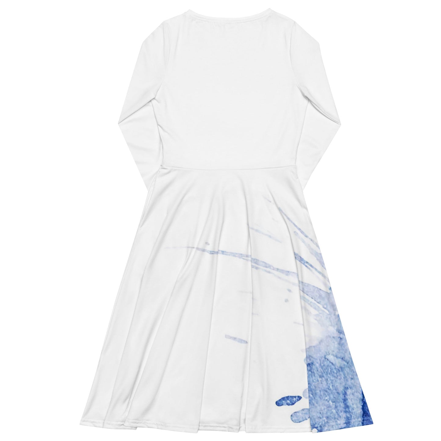 Watercolour Blue Splash - Womens Long Sleeve Midi Dress
