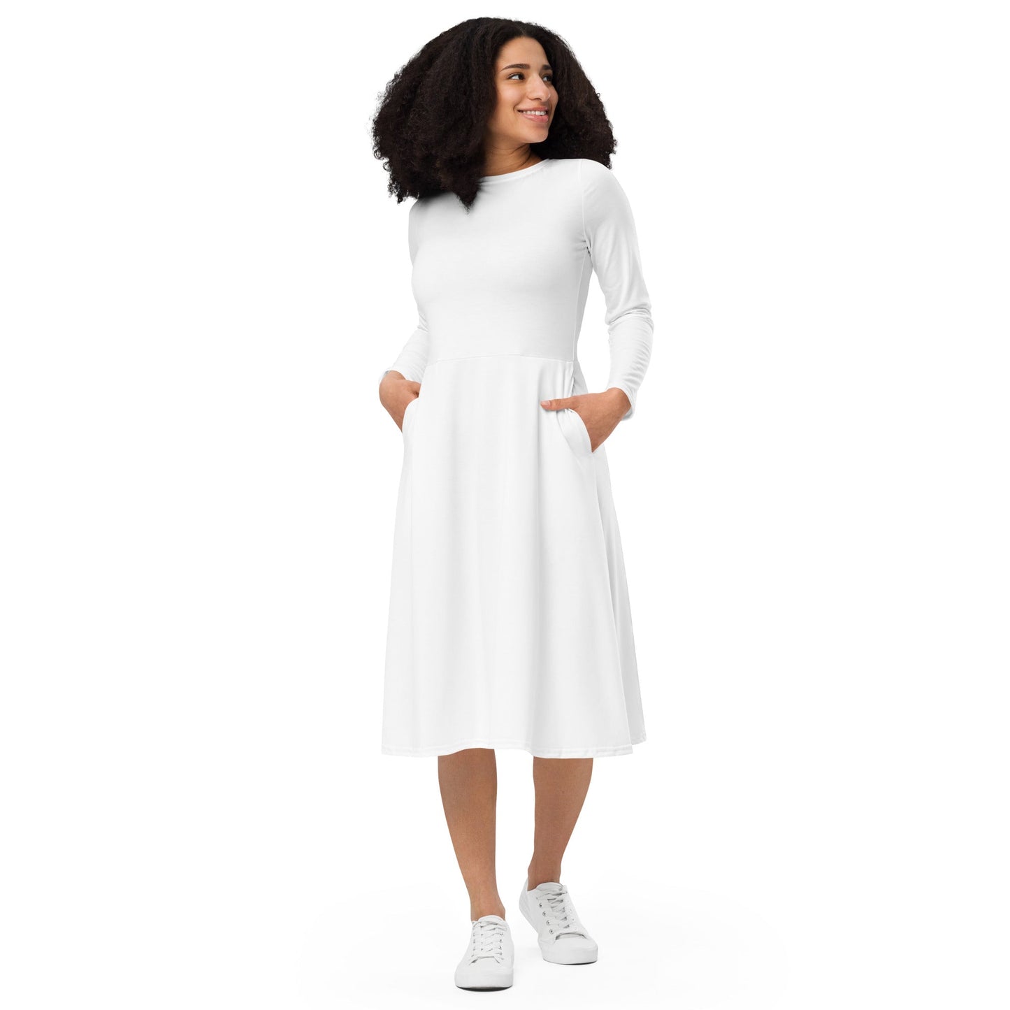iSAW Womens White Long Sleeve Midi Dress