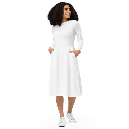 iSAW Womens White Long Sleeve Midi Dress
