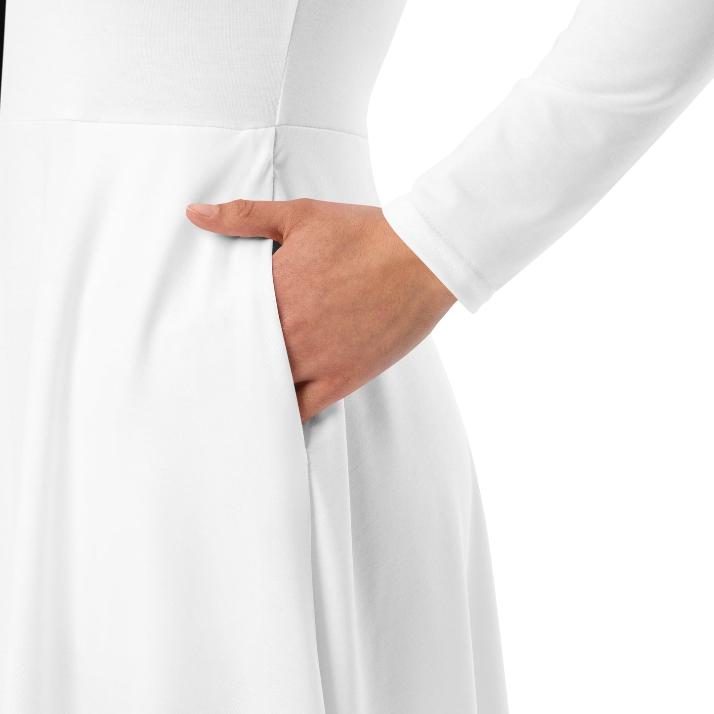 Half Black Half White - Womens Long Sleeve Midi Dress