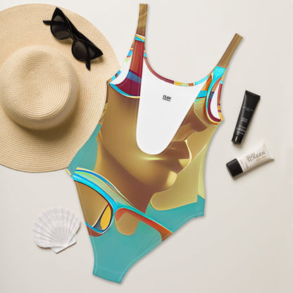 Retro Cool Blue - Womens One-Piece Swimsuit