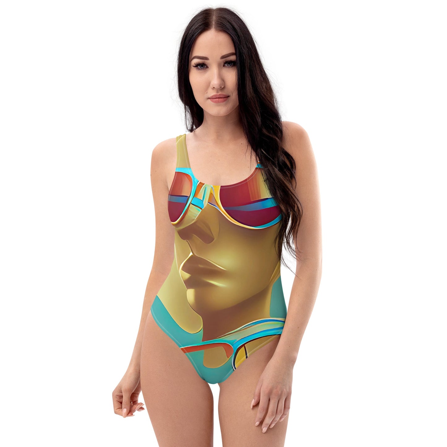 Retro Cool Blue - Womens One-Piece Swimsuit