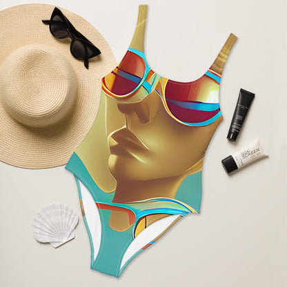 Retro Cool Blue - Womens One-Piece Swimsuit