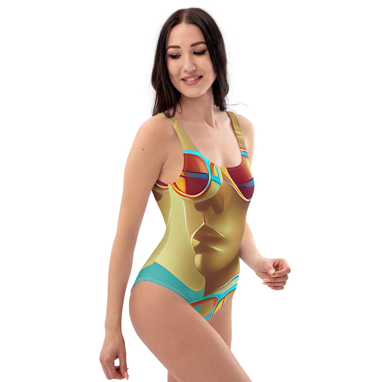 Retro Cool Blue - Womens One-Piece Swimsuit