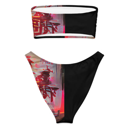 Half Black Half Báijiǔ - Womens Bandeau Bikini