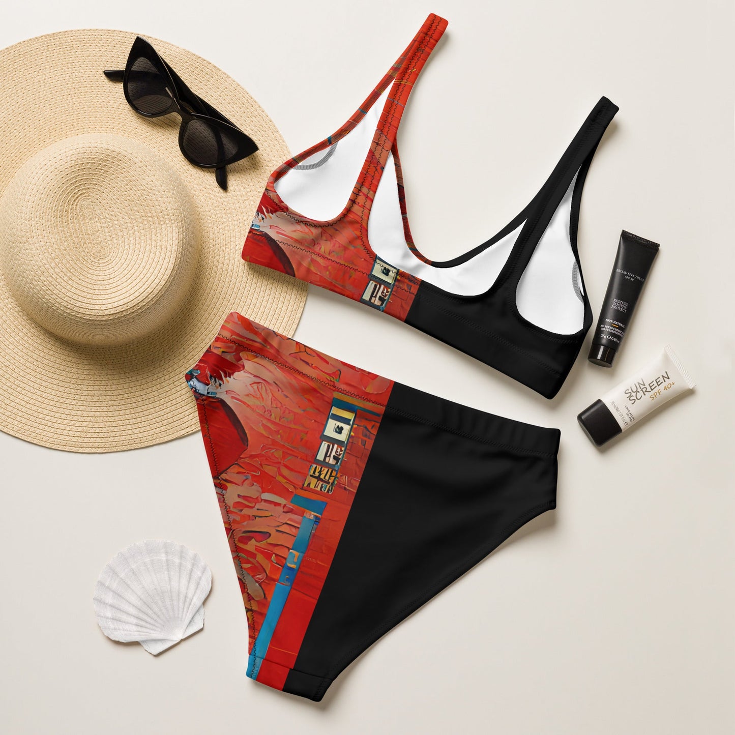 Half Black Half Hónghǎi - Womens Two-Piece Bikini