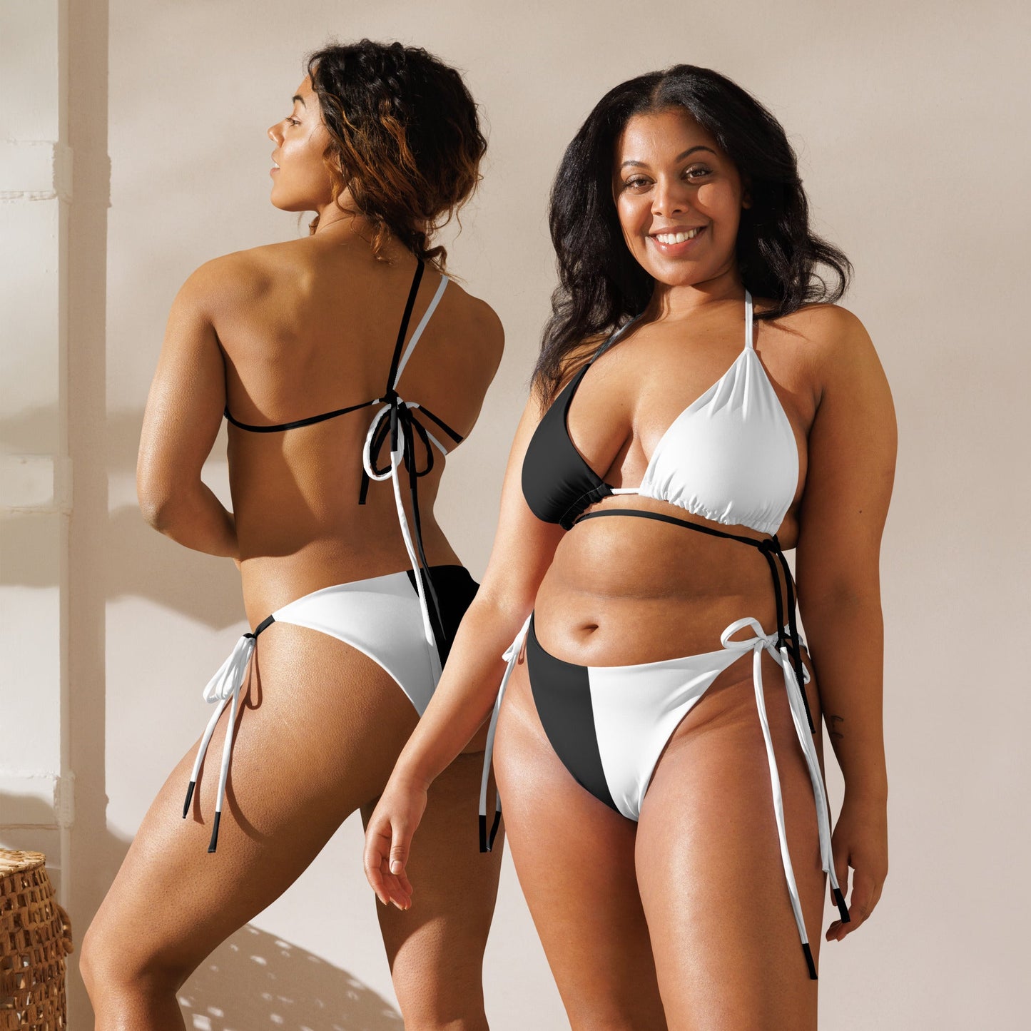 Half Black Half White - Womens String Bikini