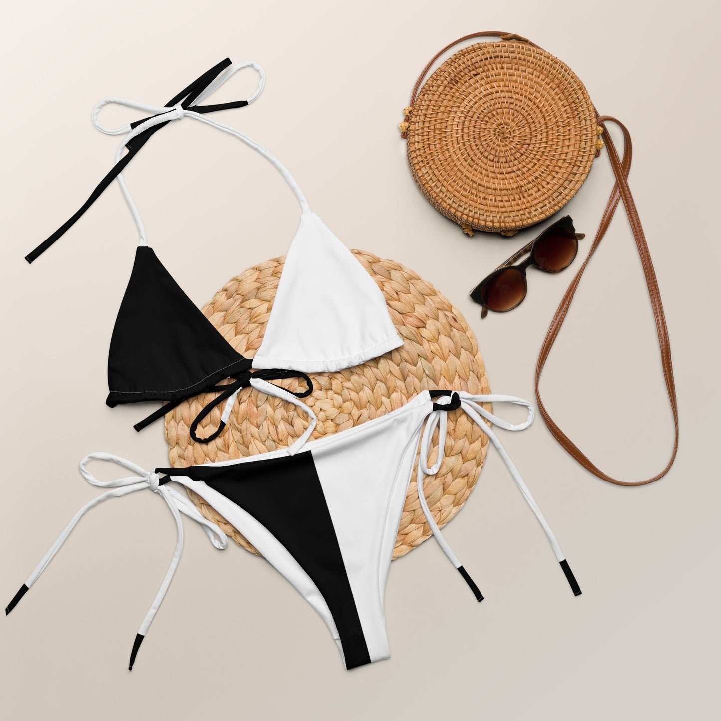 Half Black Half White - Womens String Bikini