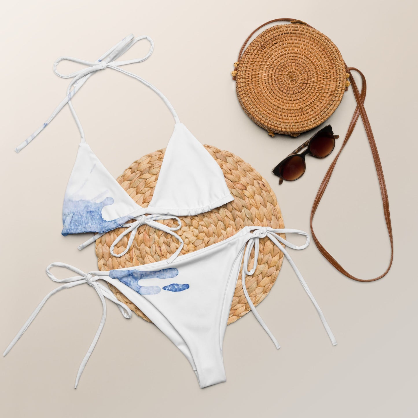Watercolour Blue Splash - Womens String Bikini
