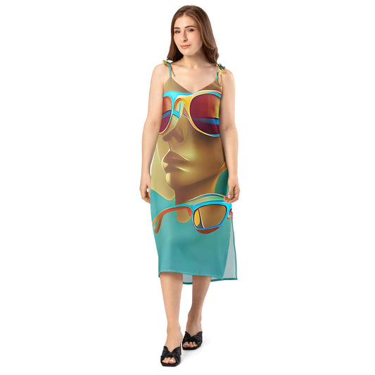 Retro Cool Blue - Womens Chiffon Slip Dress