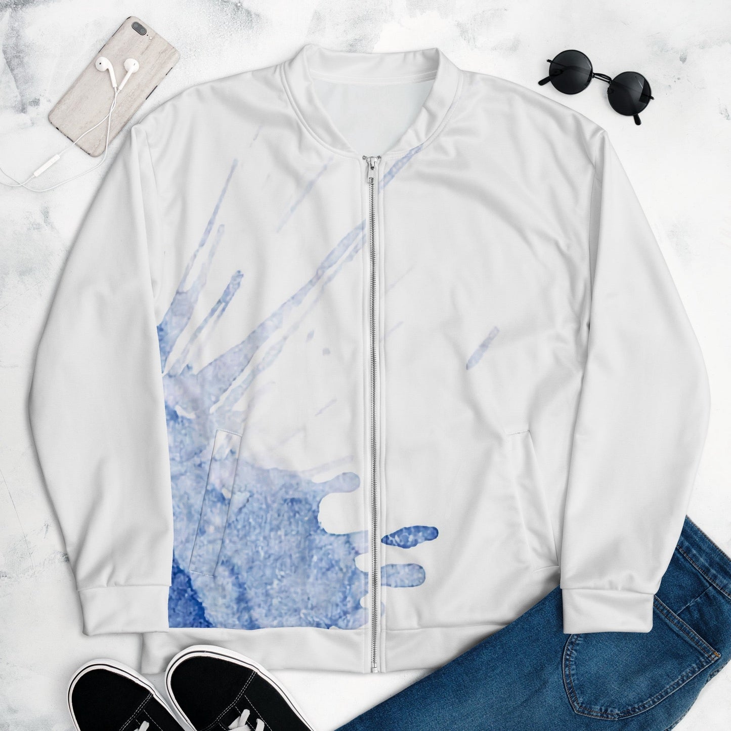 Watercolour Blue Splash - Unisex Bomber Jacket