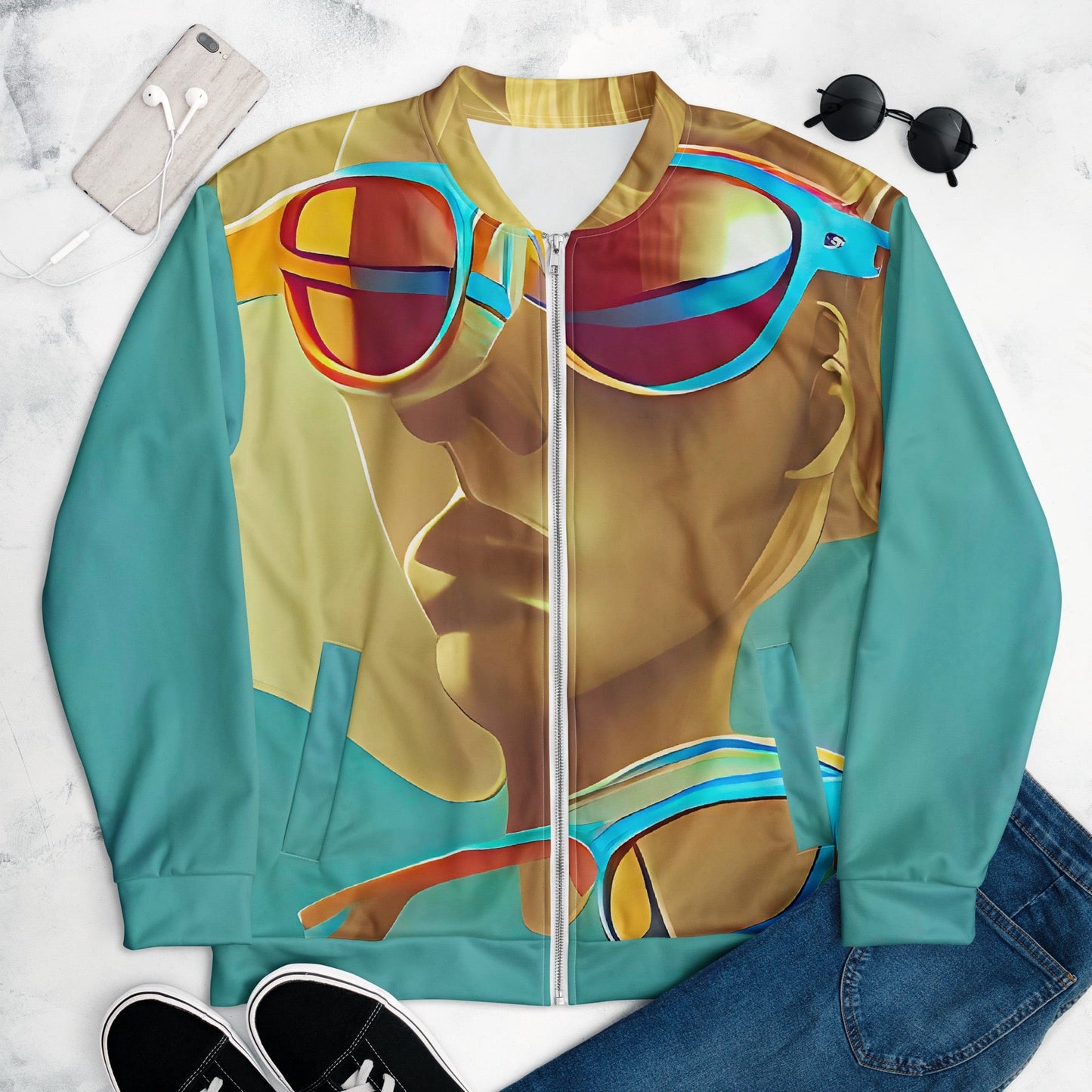 Retro Cool Blue - Womens Bomber Jacket