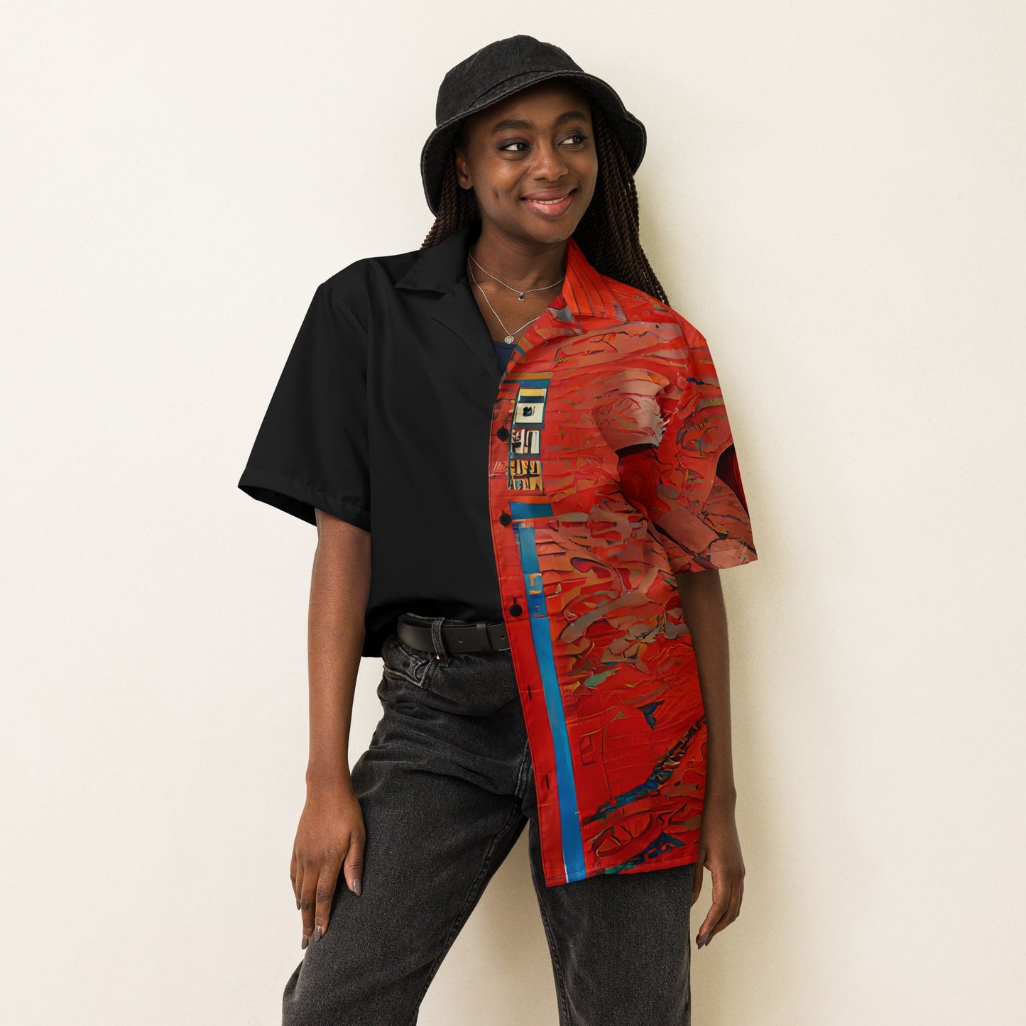 Half Black Half Hónghǎi - Unisex Button Shirt
