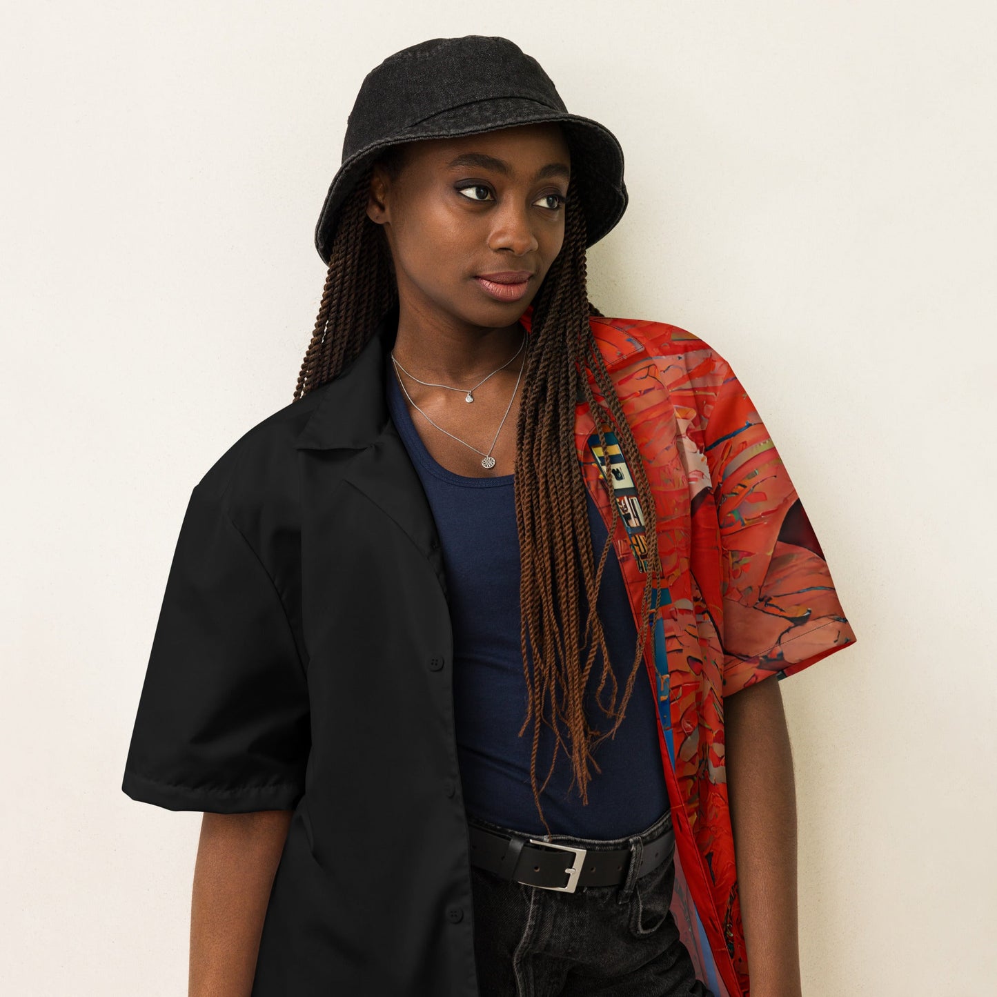 Half Black Half Hónghǎi - Unisex Button Shirt