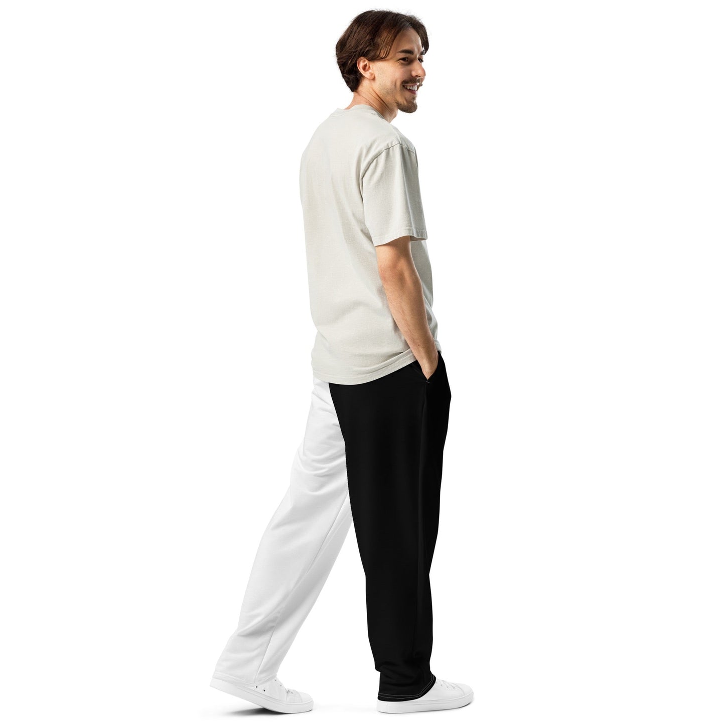 Half Black Half White - Unisex Wide-Leg Joggers