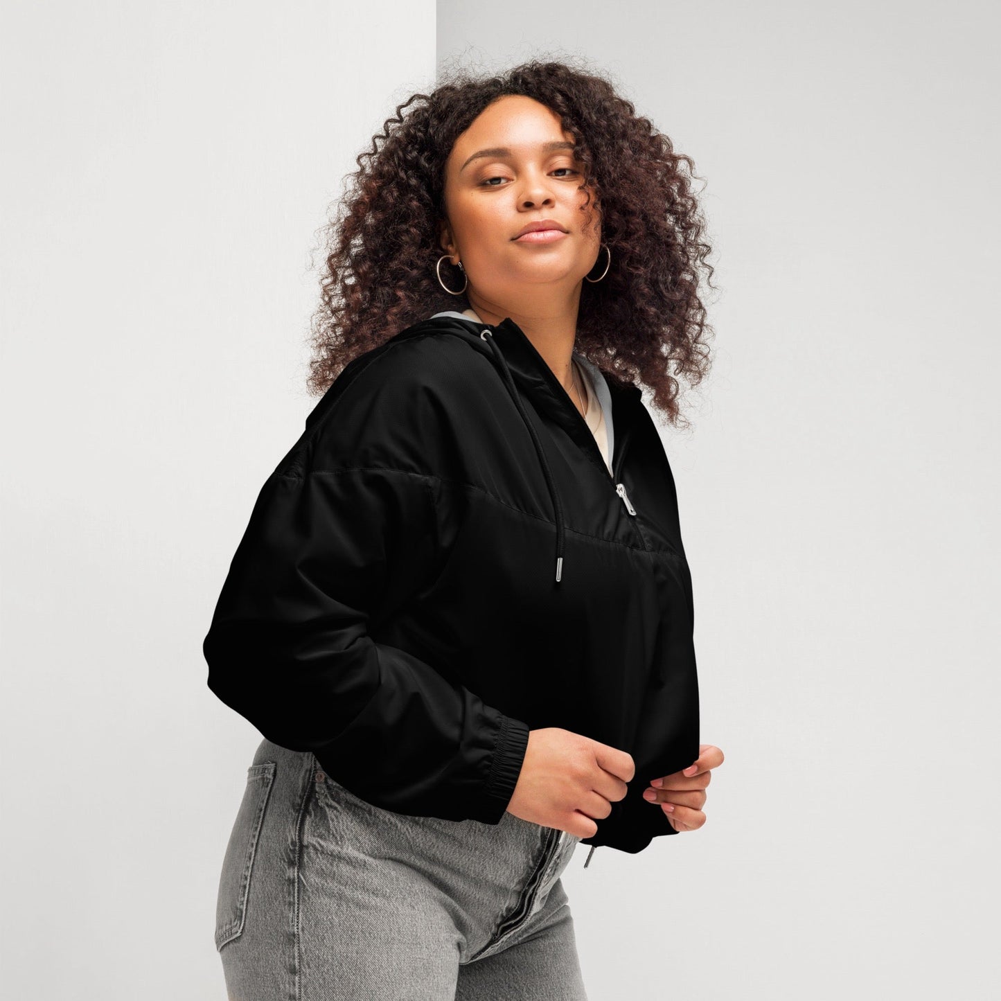 iSAW Womens Black Cropped Windbreaker