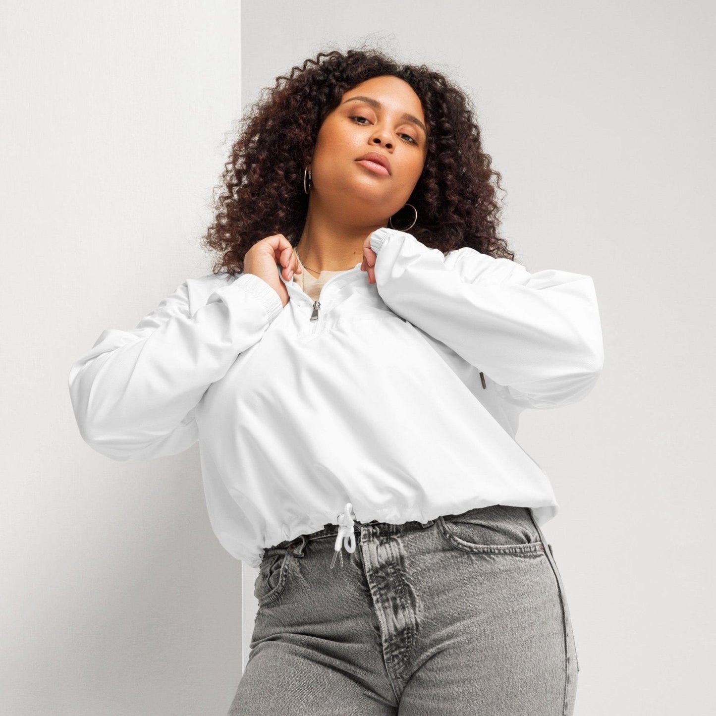 iSAW Womens White Cropped Windbreaker