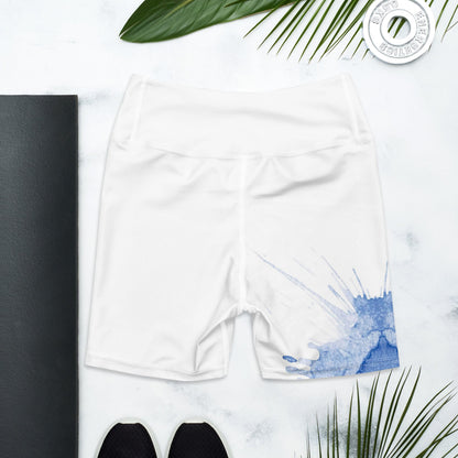 Watercolour Blue Splash - Womens Yoga Shorts