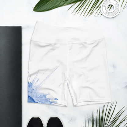 Watercolour Blue Splash - Womens Yoga Shorts