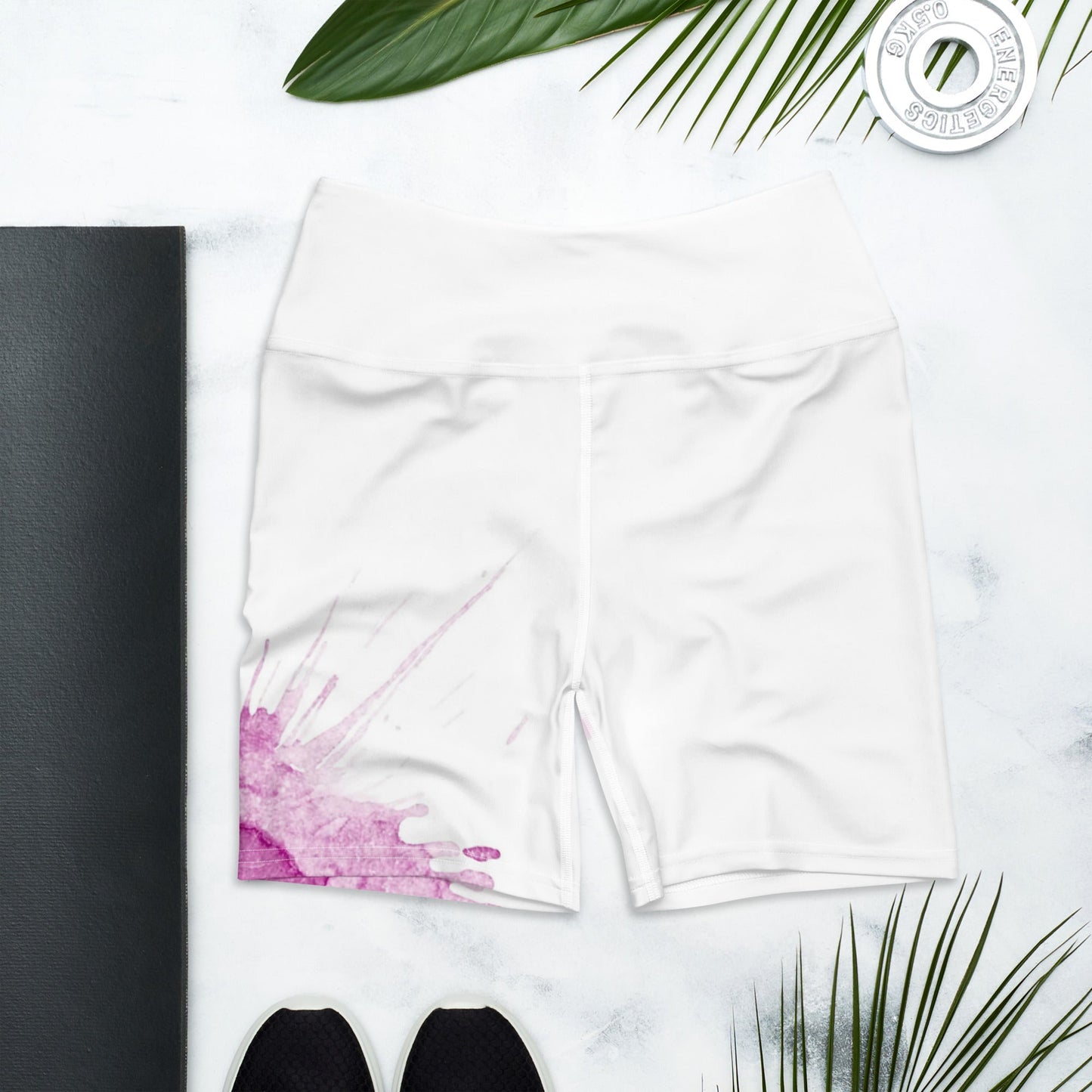 Watercolour Pink Splash - Womens Yoga Shorts