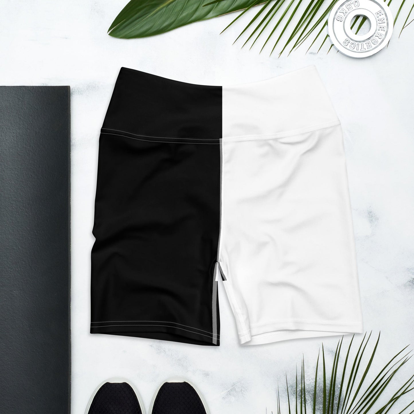 Half Black Half White - Womens Yoga Shorts