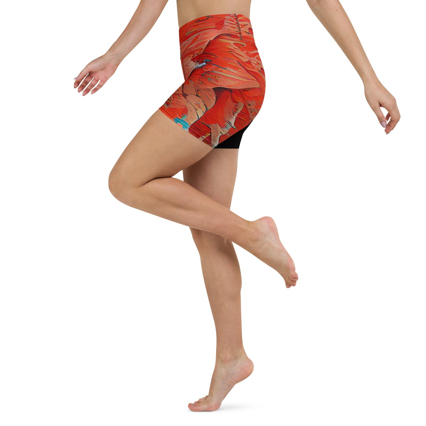 Half Black Half Hónghǎi - Womens Yoga Shorts