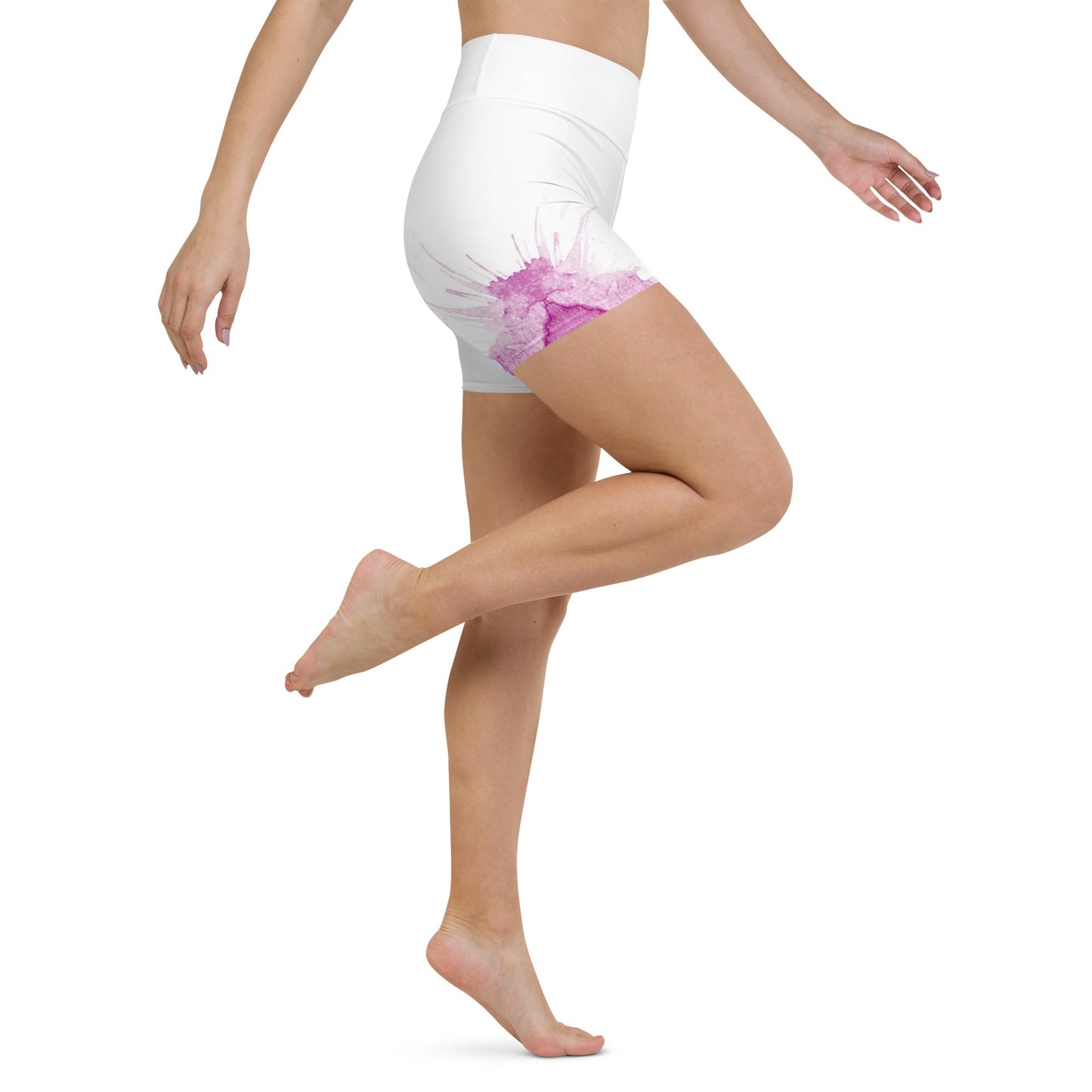 Watercolour Pink Splash - Womens Yoga Shorts